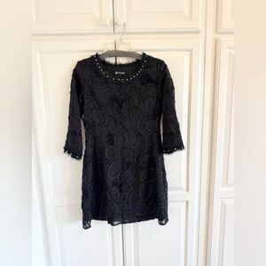 Chanel Black Textured Shift Dress with Embellished Collar Size XL